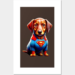 Wiener Hero: Dachshund in Bold Superhero Costume Tee Posters and Art